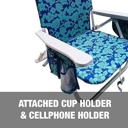 Vista 7 de Bliss Hammocks BBC-350-BF Silla de playa plegable, 5 posiciones reclinables, bolsa enfriadora desmontable, flor azul