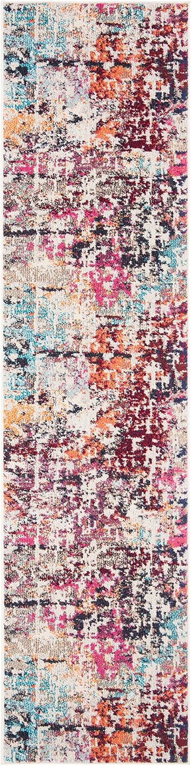 SAFAVIEH Madison Collection Runner Rug - 2' x 8', Red & Light Blue, Modern Abstract Design, Non-Shedding & Easy Care, Ideal for High Traffic Areas in Living Room, Bedroom (MAD458C)