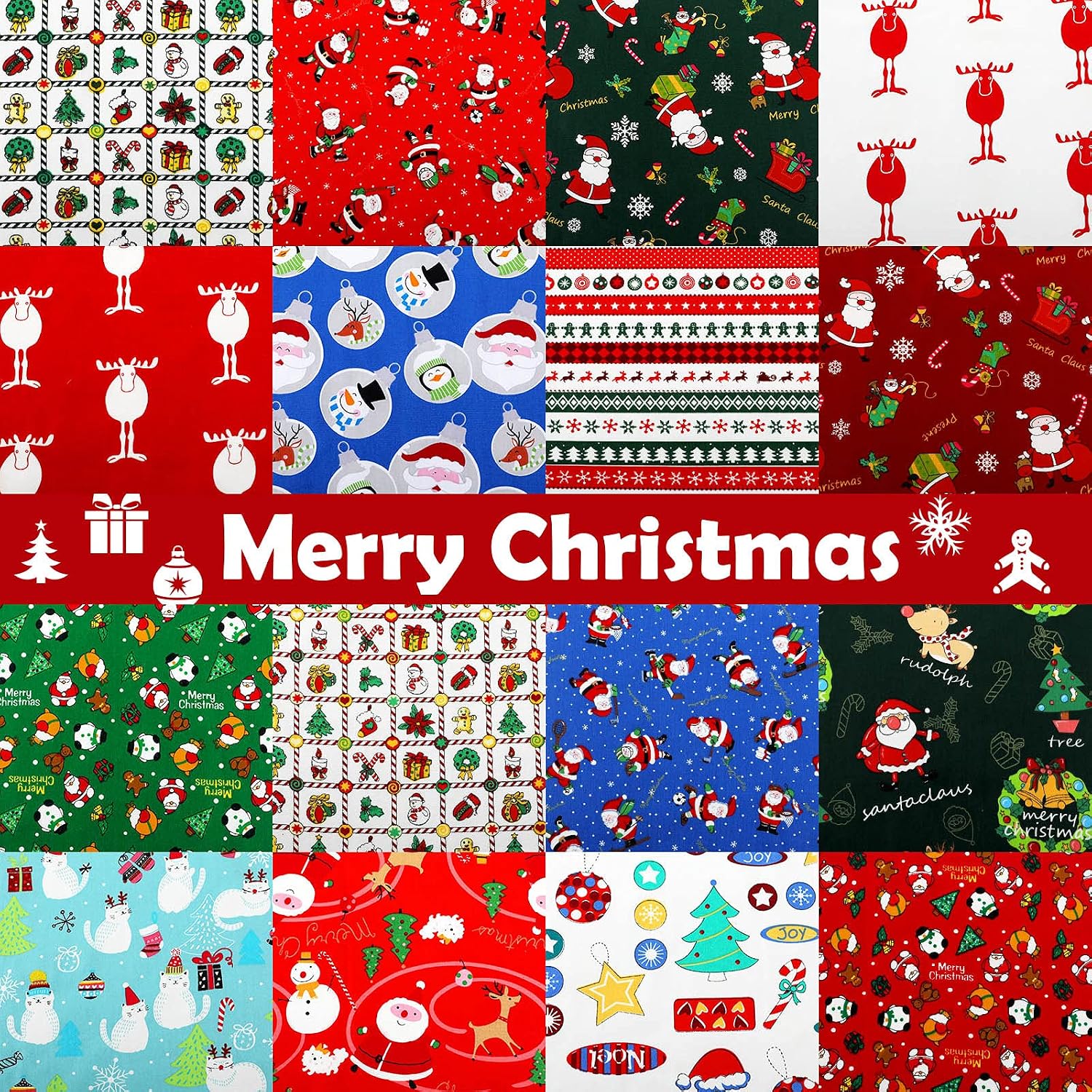 Tatuo 16 Pcs Christmas Quilting Fabric Bundle Christmas Fabric, 16 x 20 in