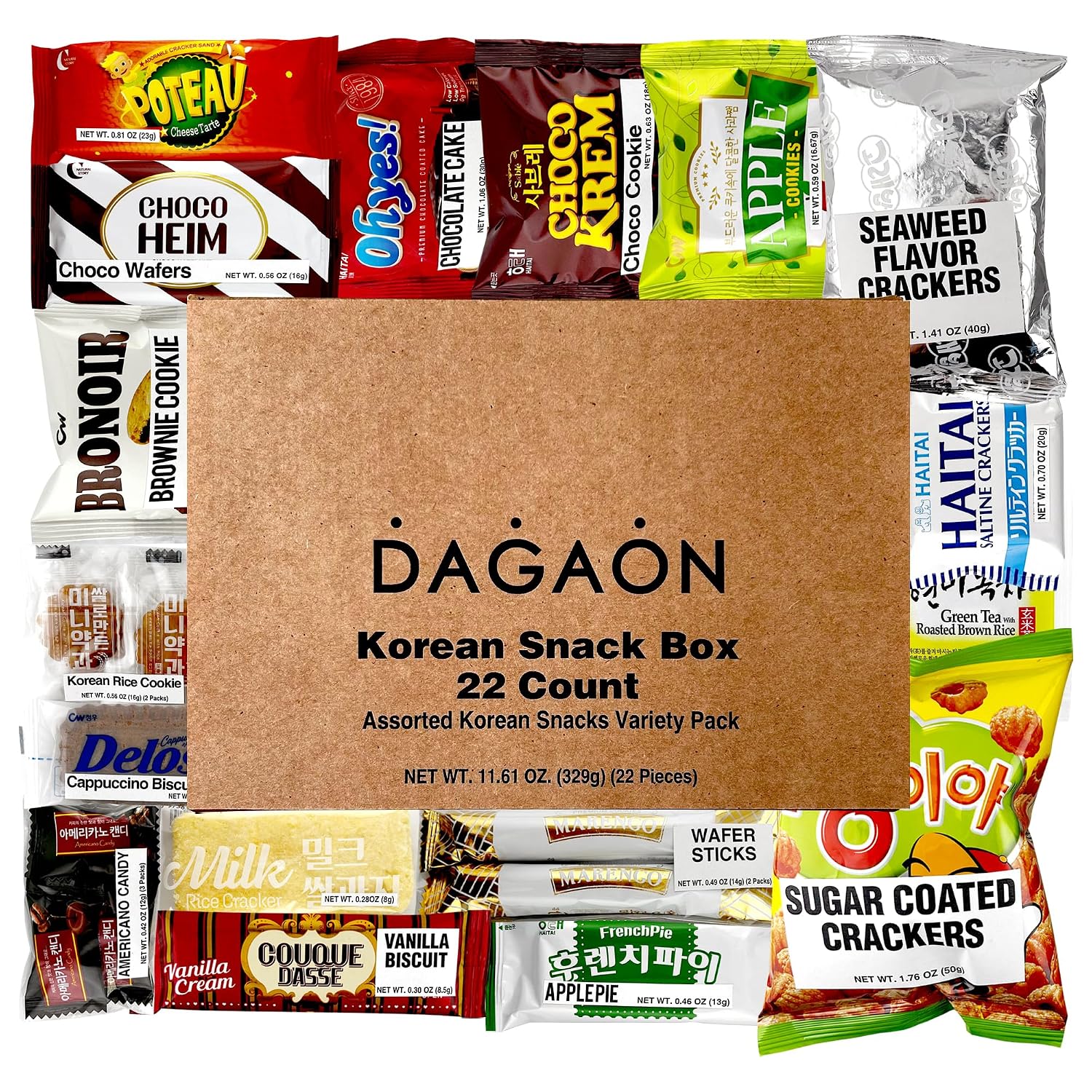 Dagaon Korean Snack Box 22 Count. Gift Pack Including Assorted Crackers, Cookies, Biscuits, Pies, Chips, Candies and More. Variety Gift Set for every occasion.