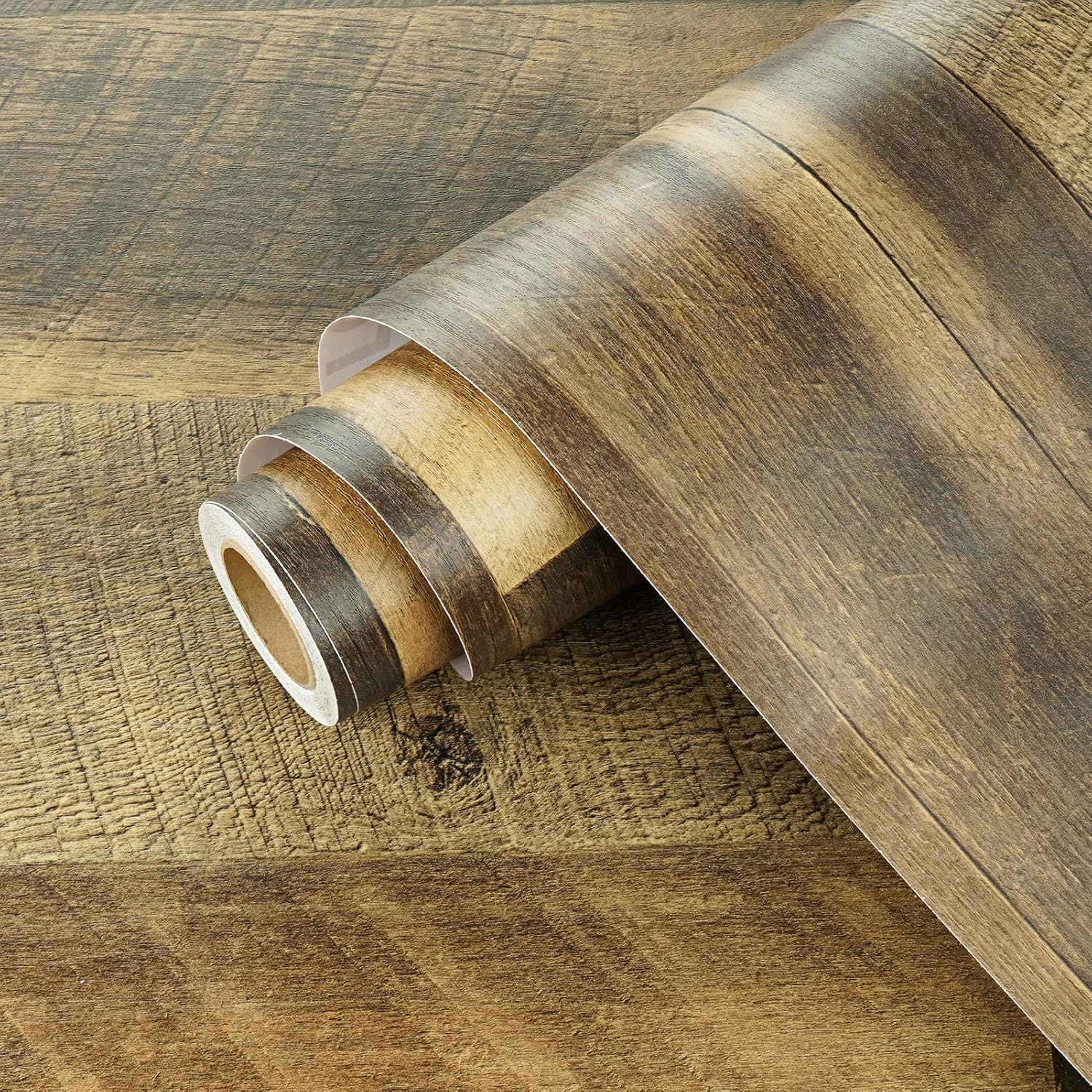 Wallercity Yellow/Brown Wood Contact Paper for Table Top Countertops Self Adhesive Waterproof Wooden Wallpaper Vinyl Peel and Stick Butcher Block Counter Contact Paper for Cabinets Shelf 17.5''x236''