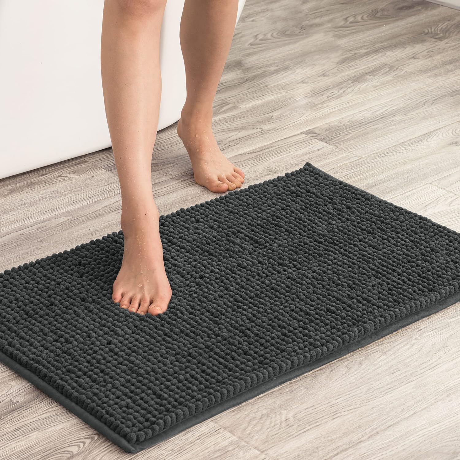 SUBRTEX Bathroom Rug Soft Striped Plush Bath Mat Absorbent Household Floor Mat Quick Drying Machine Wash (Gray,24"*60")