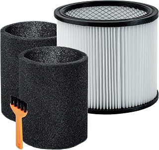 BlueStars Replacement Cartridge Filters HEPA Kit for Shop-Vac 90304 90350 90333 90585 903-04-00, Compatible with most Wet/Dry Vacuum Cleaners 5 Gallon and above (1 Filter + 2 Foams Sleeve + 1 Brush)