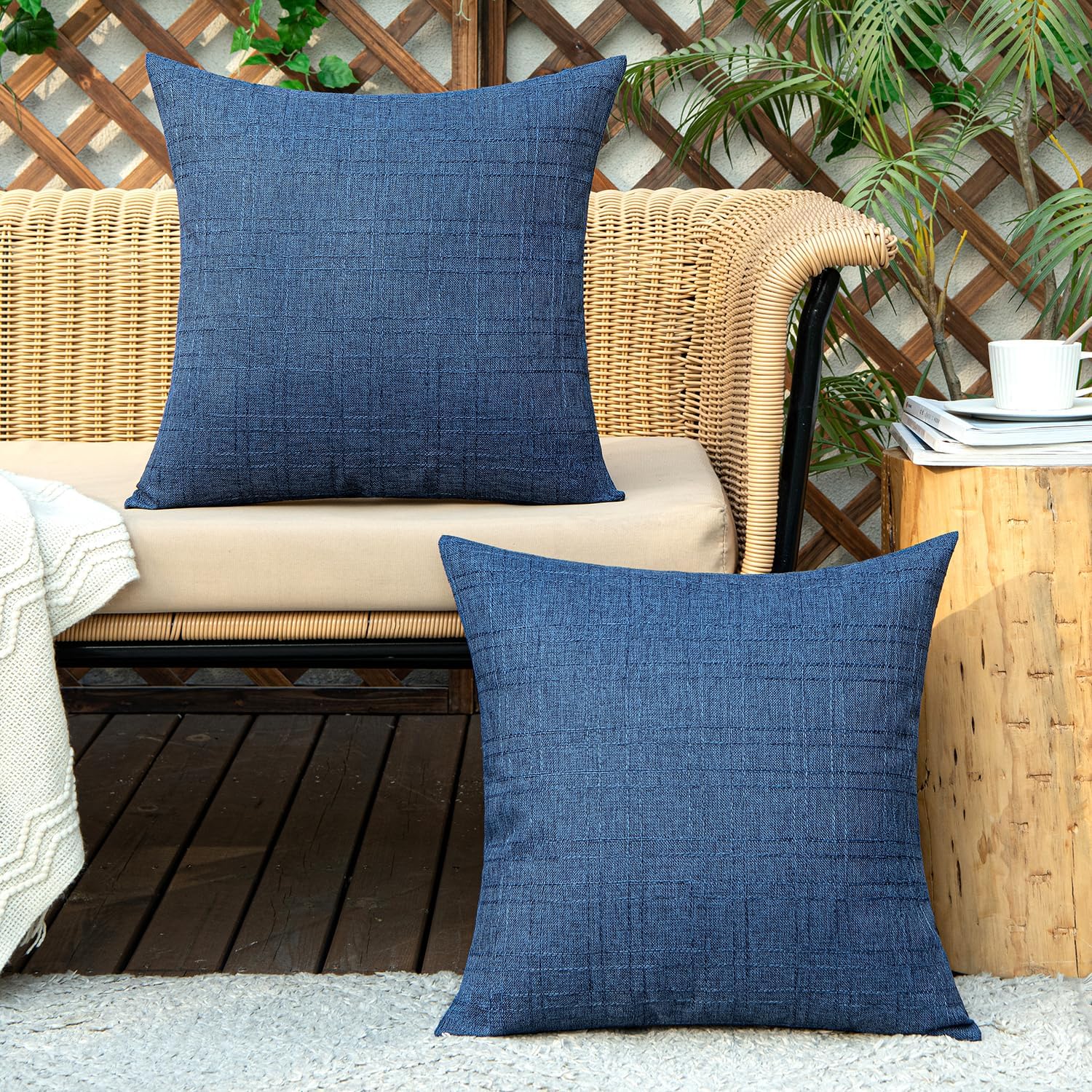MIULEE Outdoor Waterproof Throw Pillow Covers Decorative Farmhouse Water Resistant Cushion Covers for Tent Patio Garden Couch Sofa Pack of 2, 20x20 Inch Navy Blue