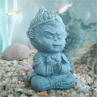 Aquarium Monkey King Statue Fish Tank Buddha Statue Sandstone Sun Wukong Ornaments Meditating Sitting Buddha Decoration for Aquarium Betta Fish Landscape,S