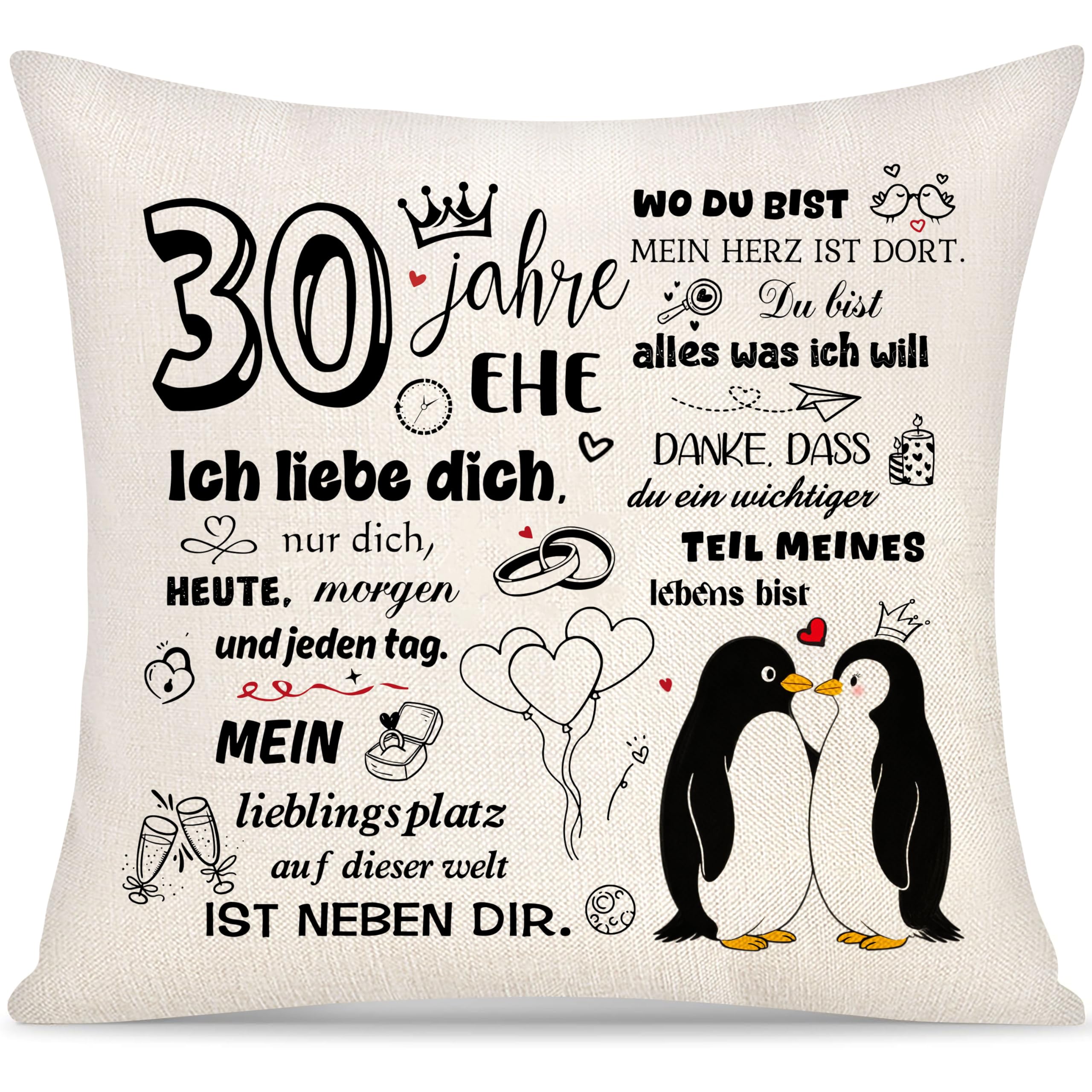30 Jahre Ehe Hochzeitstag Kissenbezug Geschenk für Frauen Männer Geschenke zum 30.Hochzeitstag Jahrestag Valentinstag Kissenbezüge für Ehefrau Ehemann Mama Freunde Geburtstag Geschenk (30. Jahrestag)
