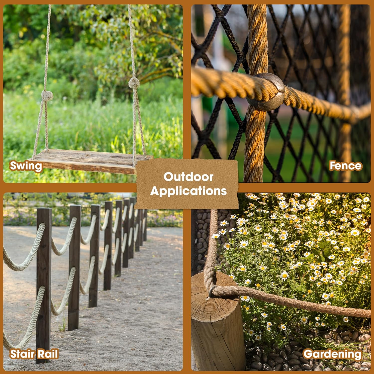 1-3/16 inchs x 50 FT (30mm x 15m) Natural Jute Twist Rope - Ideal for Porch Swing, Railing, Landscaping, Crafting, Gardening, DIY Projects, Home Décor, and Outdoor Use