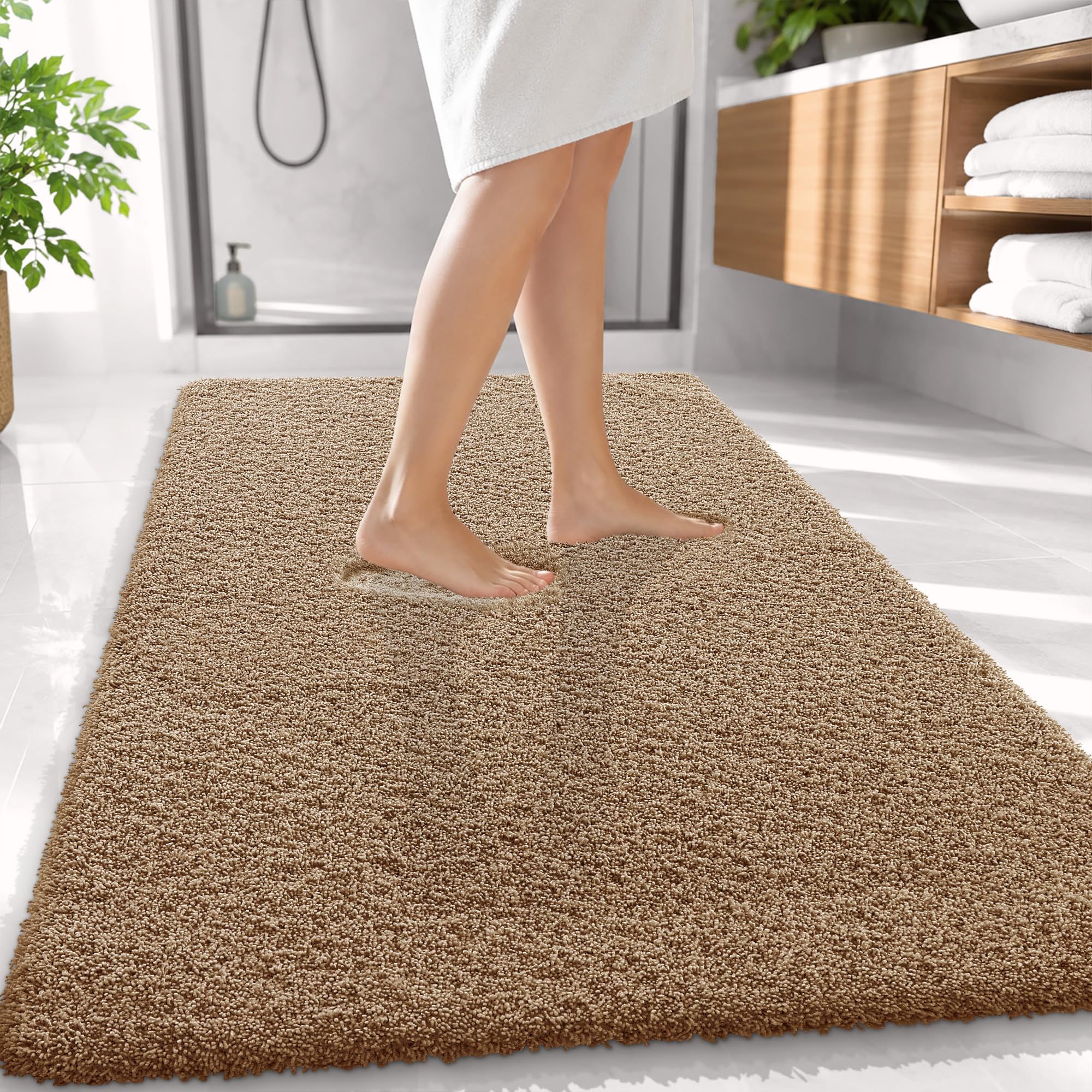 OLANLY Microfiber Large Bathroom Rugs 59x35, Soft Bath Mat, Dark Beige