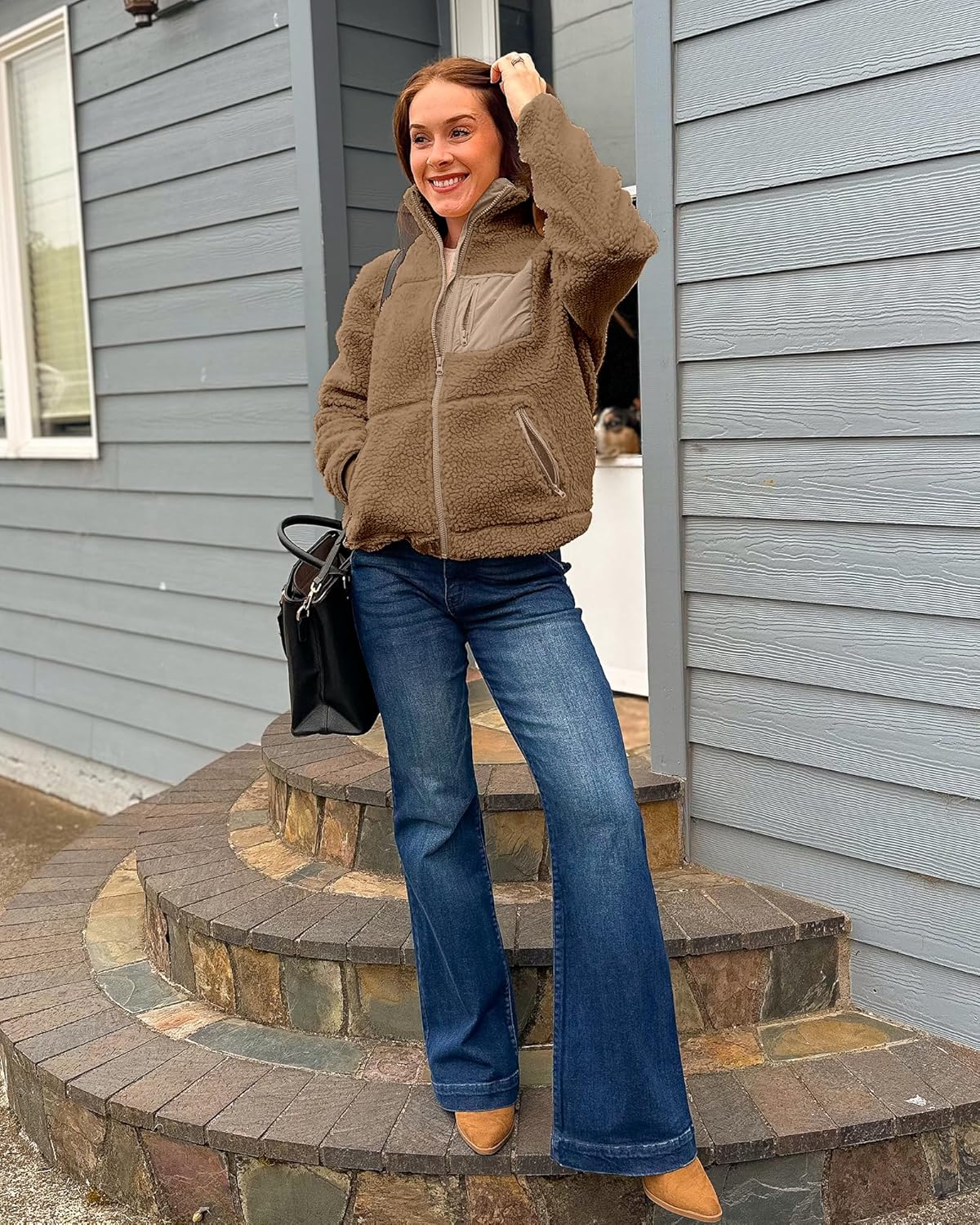 luvamia Sherpa Jackets for Women Trendy Zip Up Long Sleeve Winter Fall Casual Warm Fleece Coat Jackets with Pockets