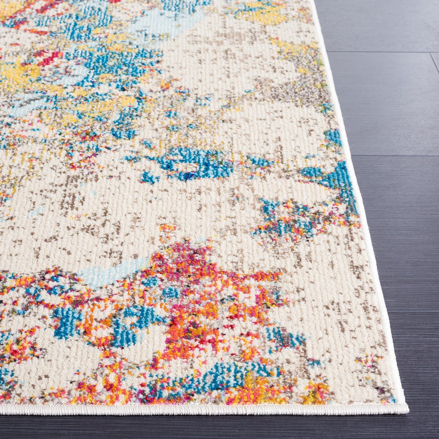 SAFAVIEH Monaco Collection Runner Rug - 8' Runner, Ivory & Multicolored, Modern Design, Slip Resistant & Stain Resistant, Ideal for High Traffic Areas in Hallway, Bathroom & Kitchen (MNC272A-28)