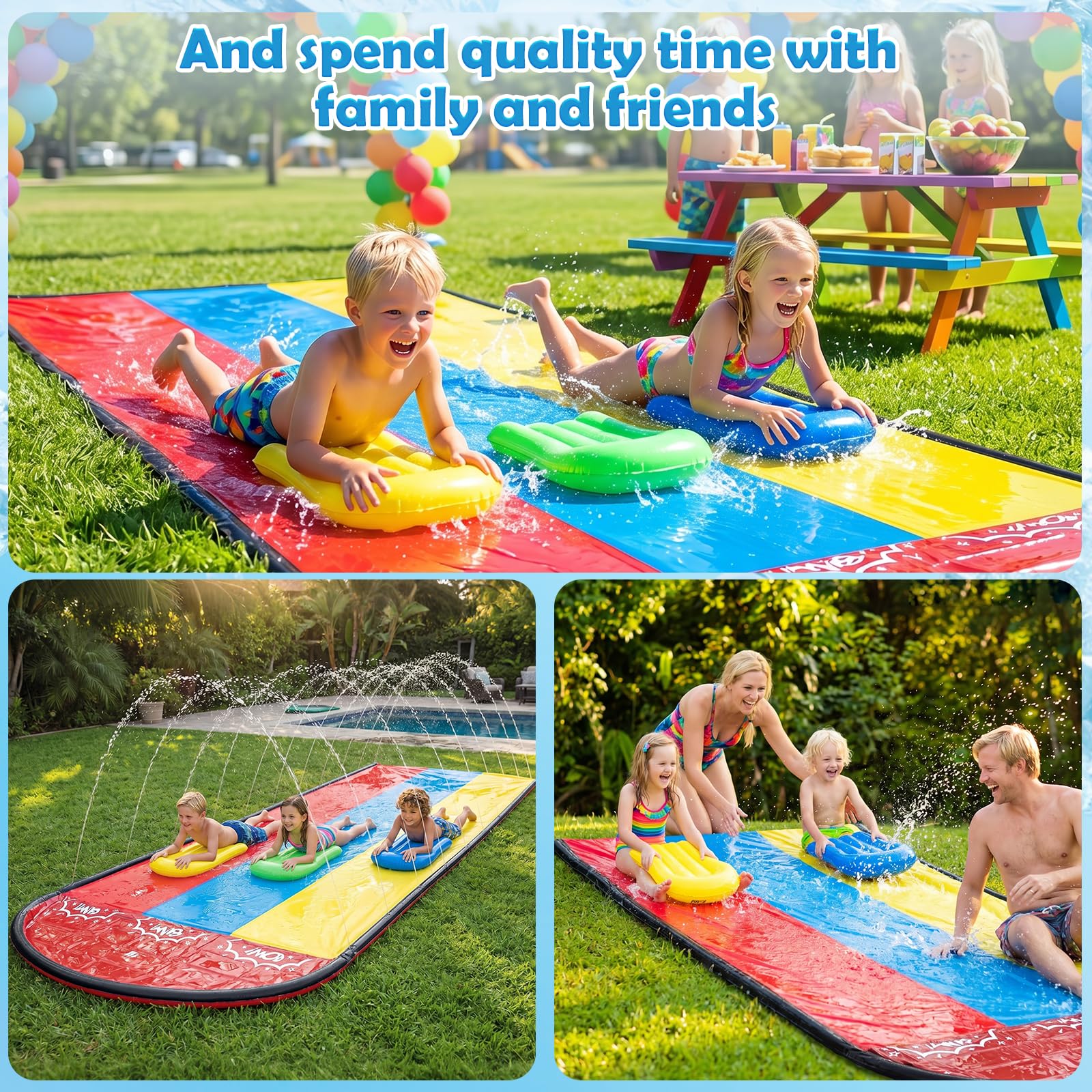 4.8m Wasserrutsche Aufblasbar Mit Surfbrett, Wasserrutsche Garten FüR Kinder, Wasserrutschbahn Kinder DraußEn, Aufblasbare Wasserrutsche, Der Integrierte Sprinkler Deckt Die Gesamte Rutsche Ab (1P)