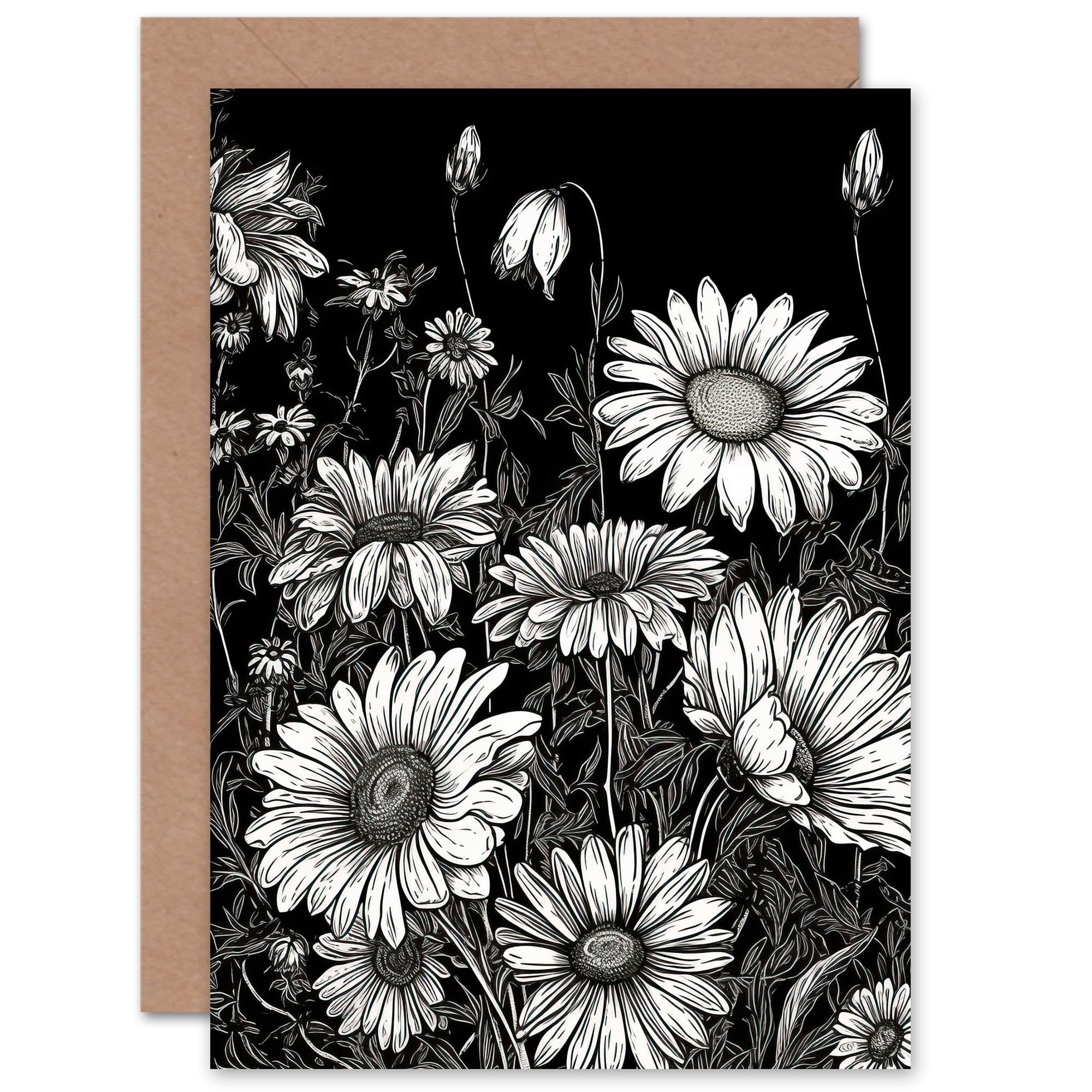 Artery8 Daisy and Gerbera Wildflower for Wife Her Mum Sister Daughter Mom Gran Nan Birthday Thank You Congratulations Blank Art Greeting Card