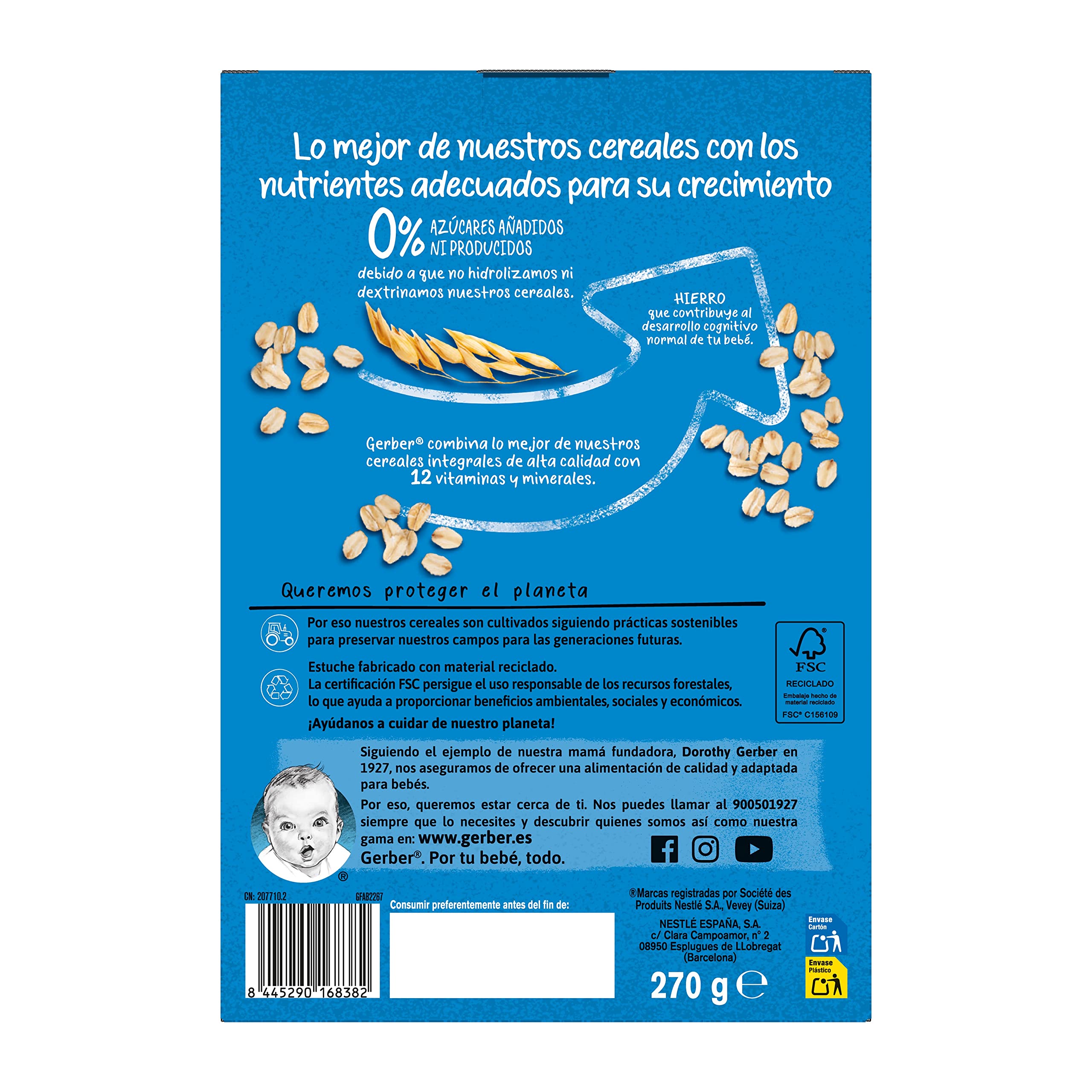 GERBER Multicereales Fruta, Papilla de Cereales para Bebés 6x270g, a partir de 6 meses