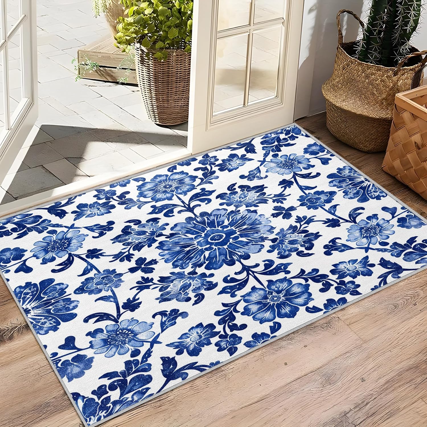 Blue and White Porcelain Decor - 2x3 Rug - Blue and White Porcelain Rug - Chinoiserie Floral Area Rug - Chinese Traditional Rugs - Asian Style Flower Carpet - Home Decor