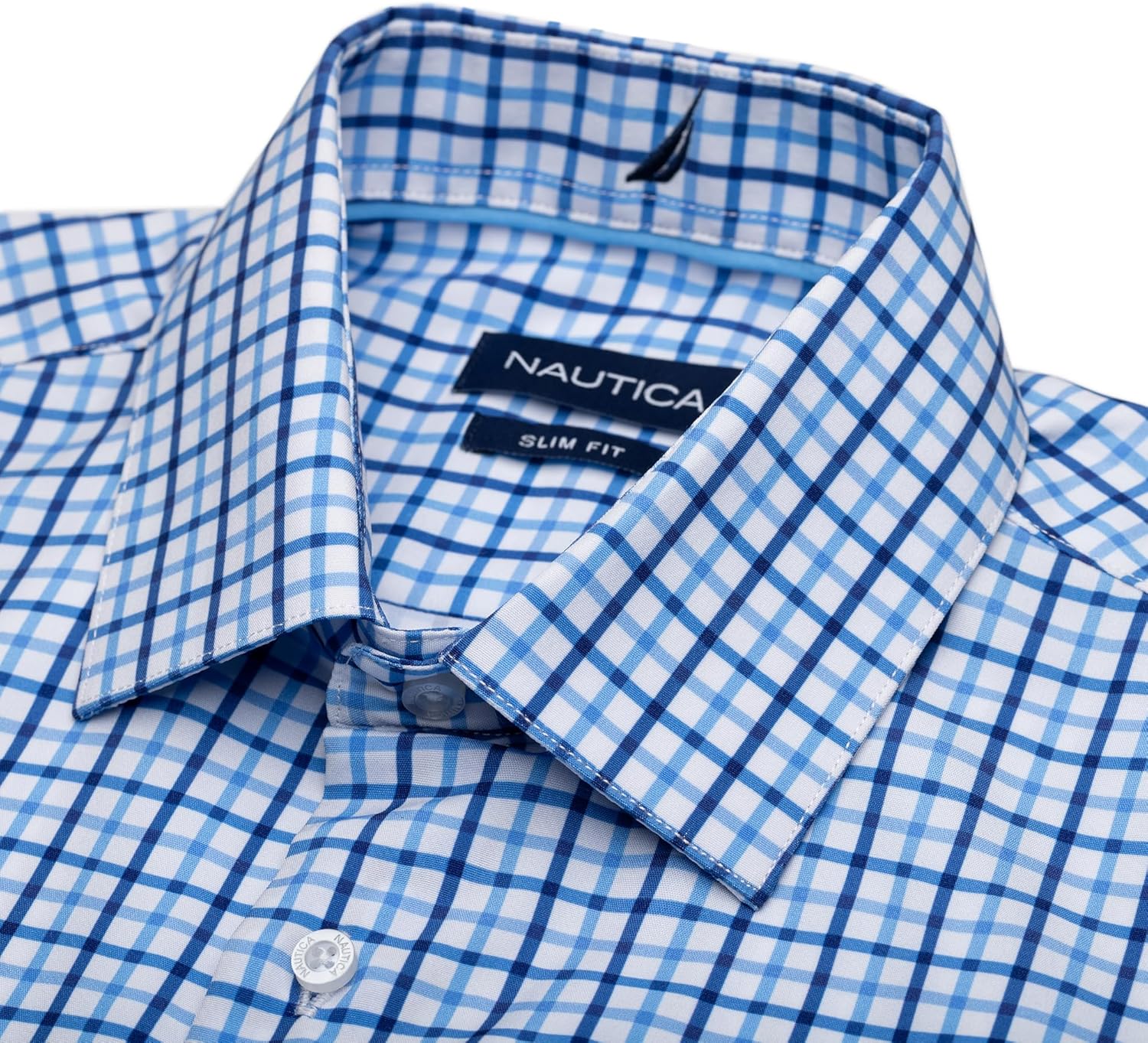 Nautica Slim Fit Mens Plaid Dress Shirts Long Sleeve Wrinkle Free Formal 4-Way Stretch Cooling Technology Work Ready - Image 4