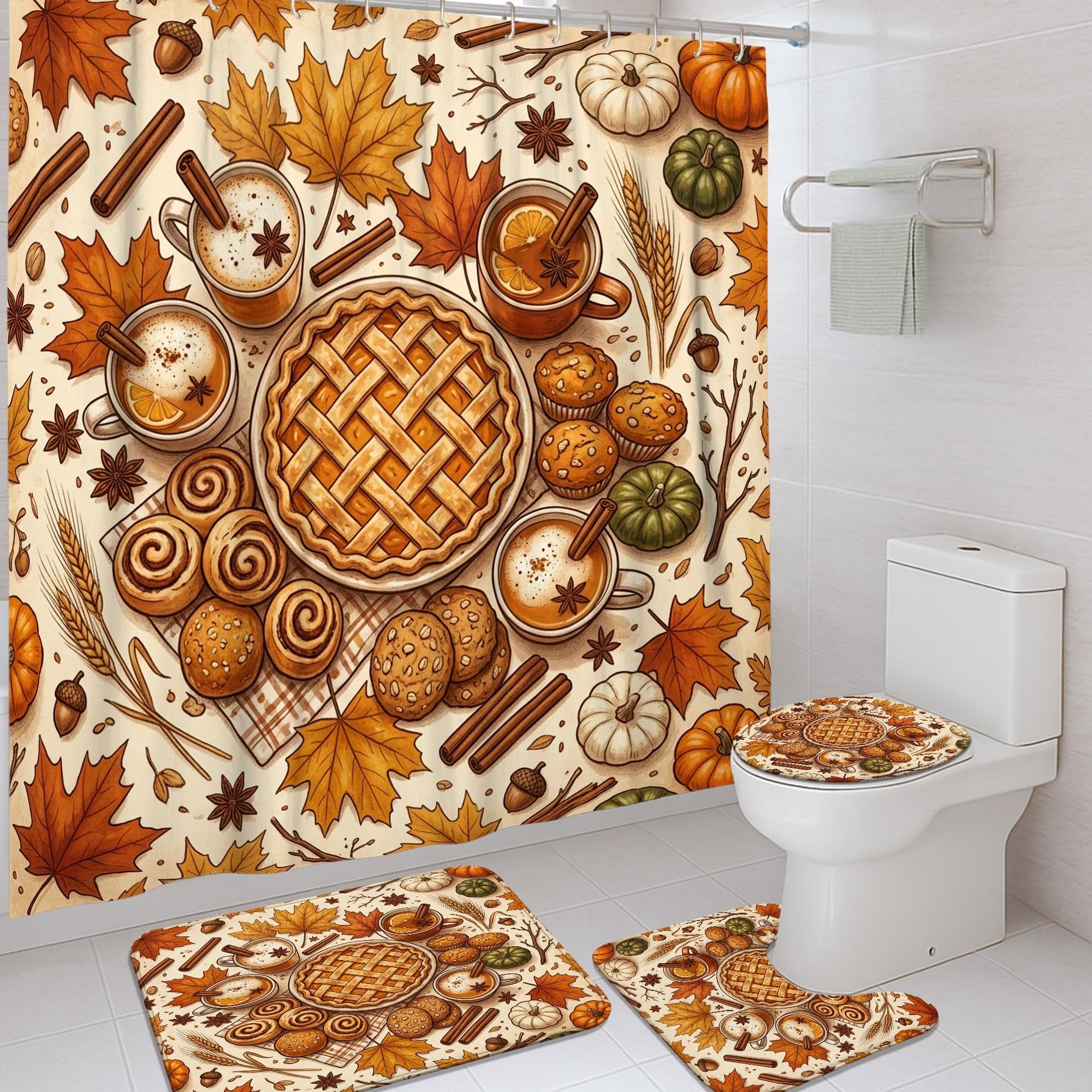 Rideau de douche polyester imperméable anti-moisissure motif automne orange