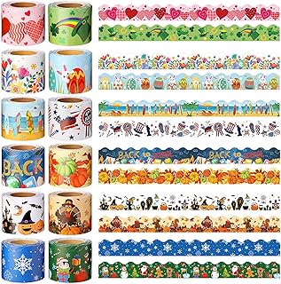 Geyee 12 Rolls 394 ft Holiday Bulletin Board Borders Seasonal Bulletin Board Decorations Winter Valentine's Day Spring Trim for School Classroom Wall Decor