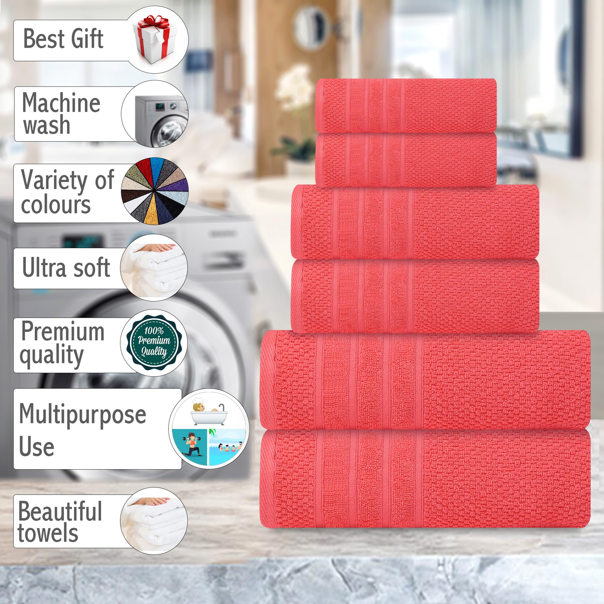 Juego de toallas de baño, 100% algodón, 2 toallas de baño, 2 toallas de mano y 2 toallas faciales, grandes, de secado rápido, absorbentes, suaves y afelpadas, gimnasio, spa, hotel, toallas de ducha de