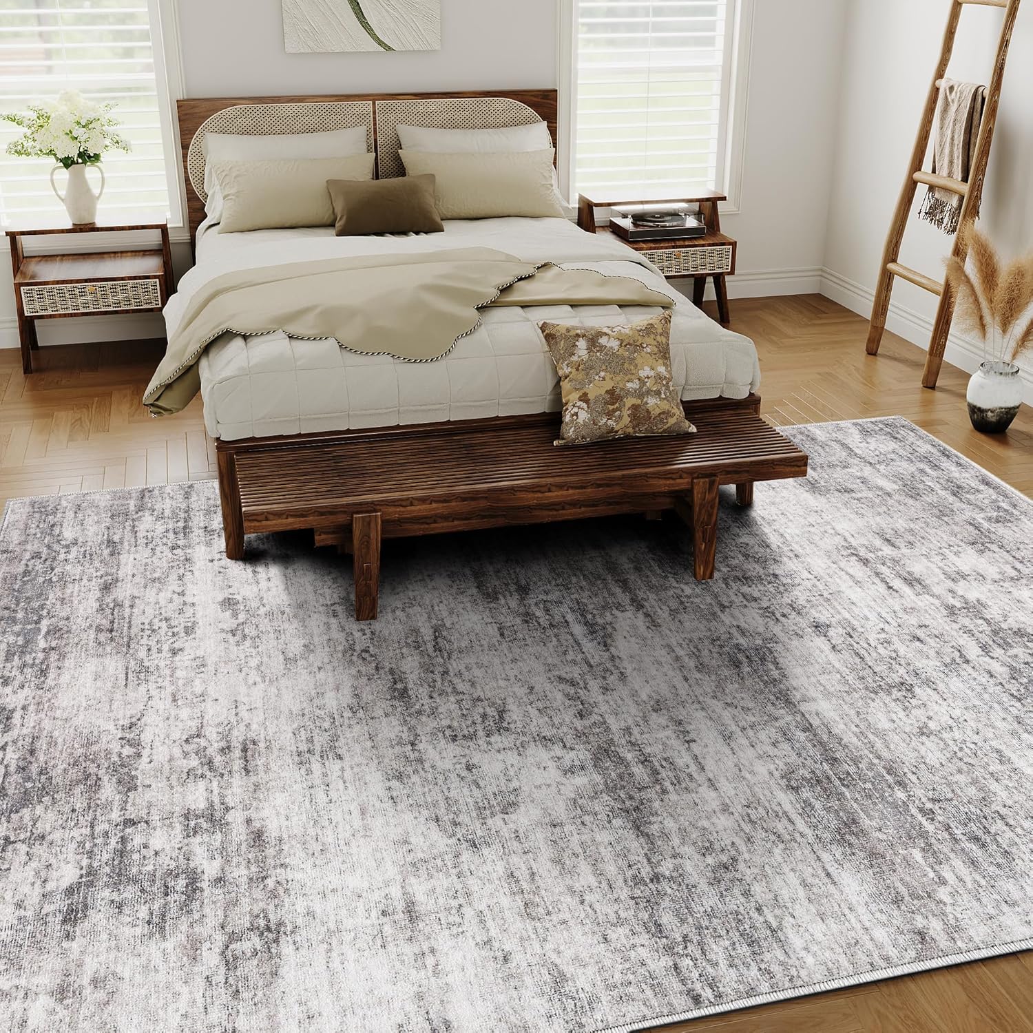 HUGEAR 8x10 Machine Washable Rugs Gray Hallway Large Area Rug Indoor Accent Rug Abstract Low Pile Carpet Distressed Throw Aesthetic Rug Bedroom Living Room Office Dining Room Kitchen Laundry Room