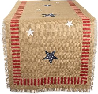 DII 4th of July Tabletop Collection, Table Runner, 14x108, Patriotic Jute