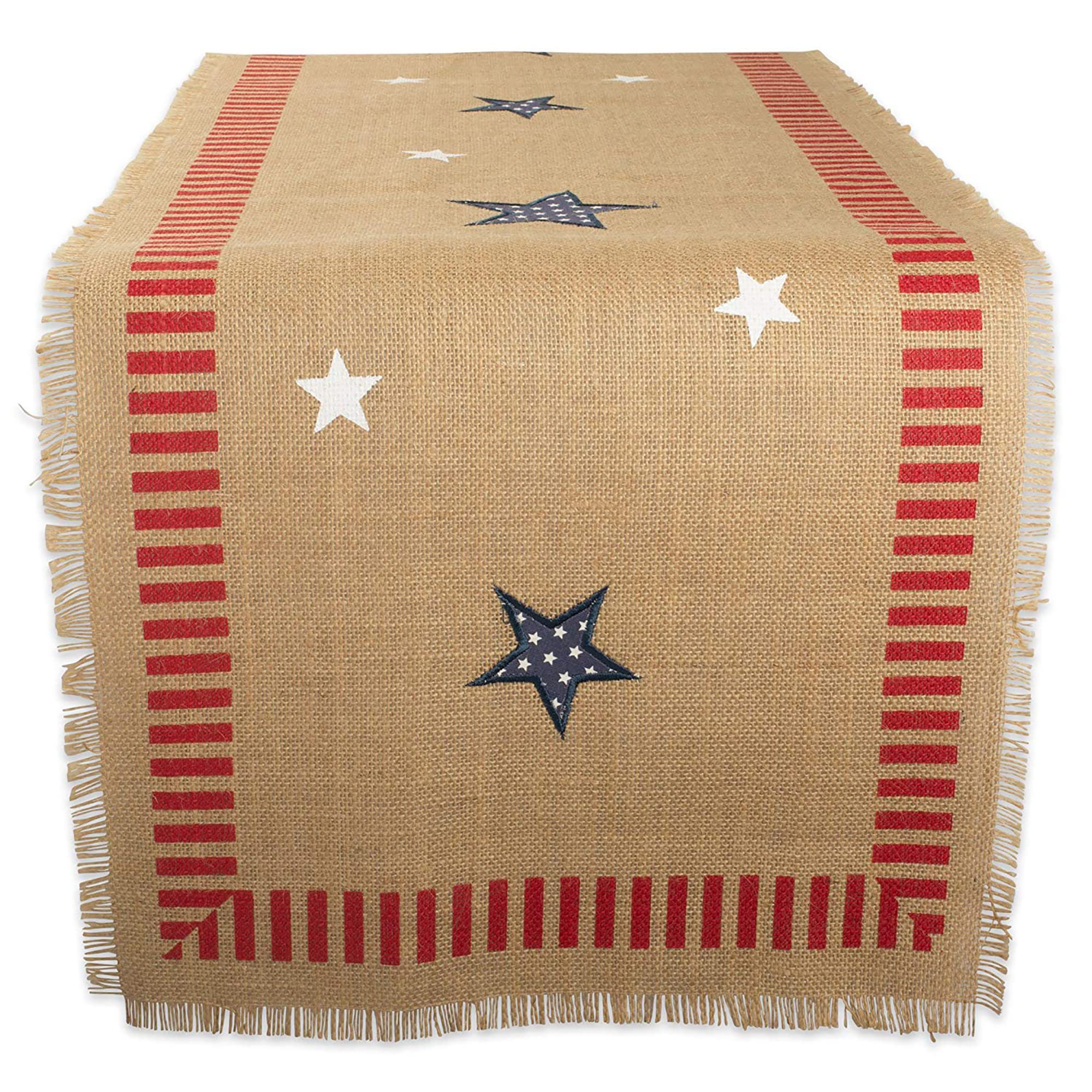 DII 4th of July Tabletop Collection, Table Runner, 14x108, Patriotic Jute