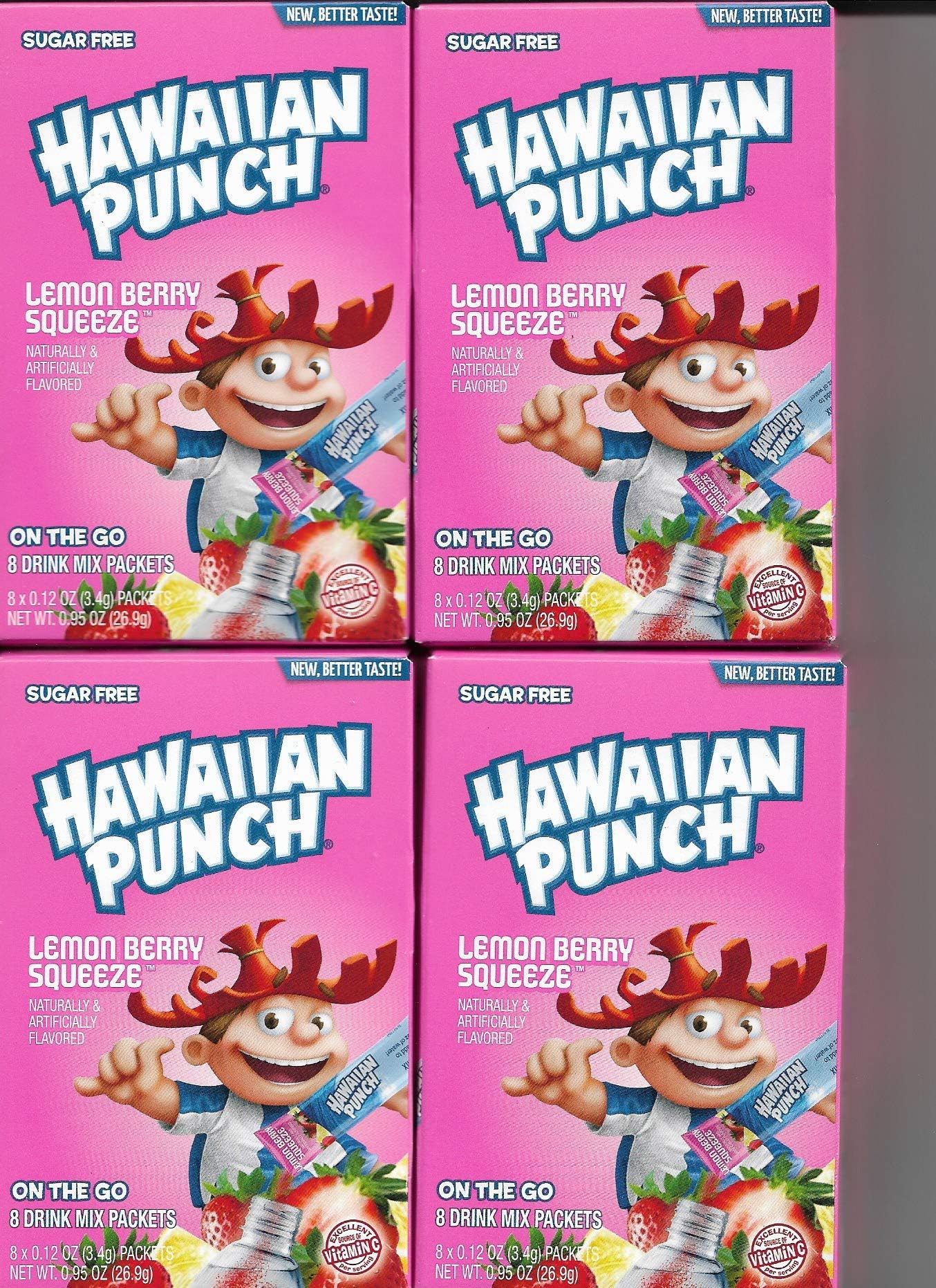 Hawaiian Punch Lemon Berry Squueze New BETTER TASTE on the Go 8 Drink Mixes - 4 Pack