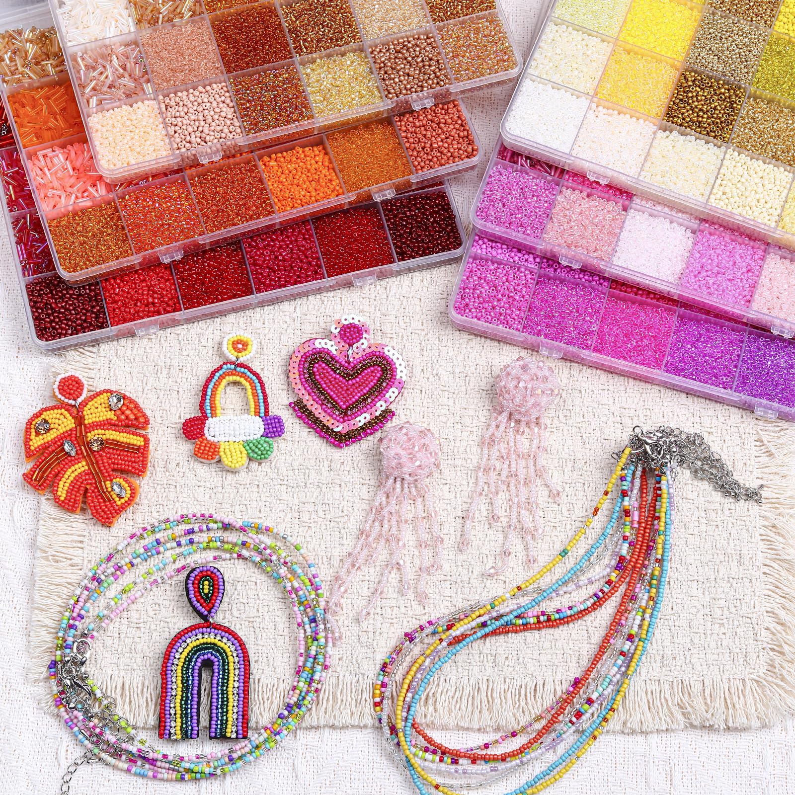 52000+pcs 2mm Rocalle Beads para Pulseras 144 Colores Pequeñas Perlas Set | Mini perlas de cristal con tubos de 7 mm, cuentas de letras, cuentas numéricas y accesorios para joyas, collar y pendientes