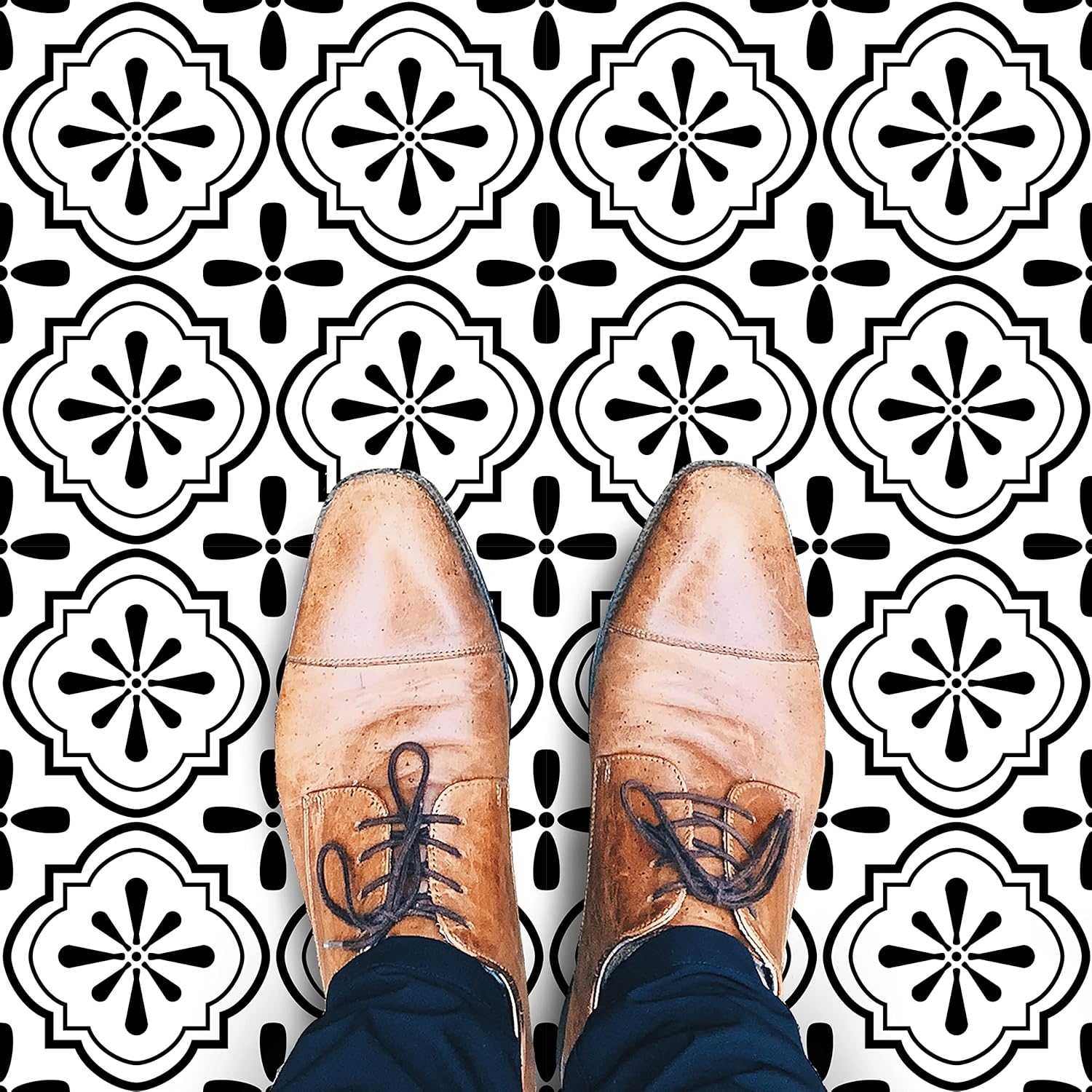 RoomMates FT4607BX Cosmos Black and White Peel and Stick Floor Tile