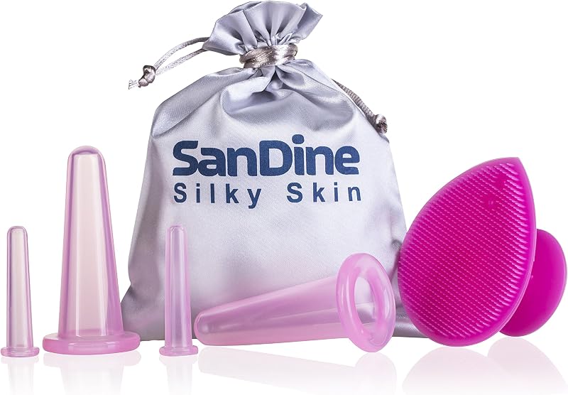 Kit de ventosas faciais SanDine Silky Skin com escova esfoliante, rosa