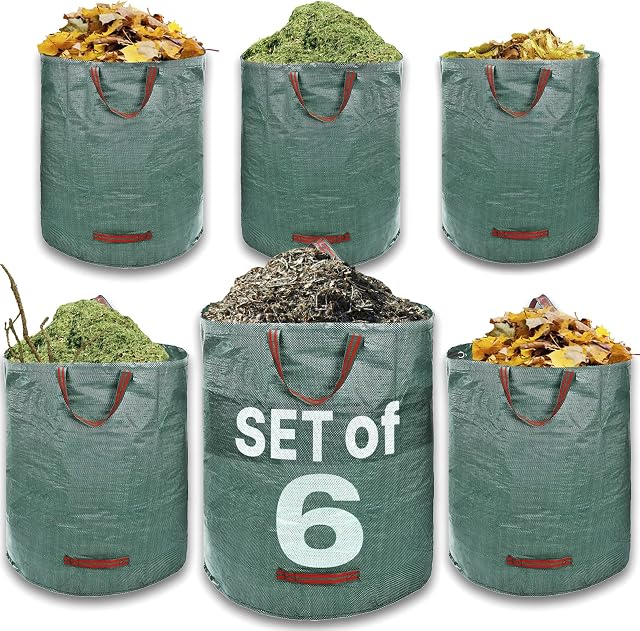 Heavy Duty Garden Waste Bags - 272 Litre - 6 Sacks - Industrial Handles & Fabric - Garden/Green Waste Sacks - Reusable