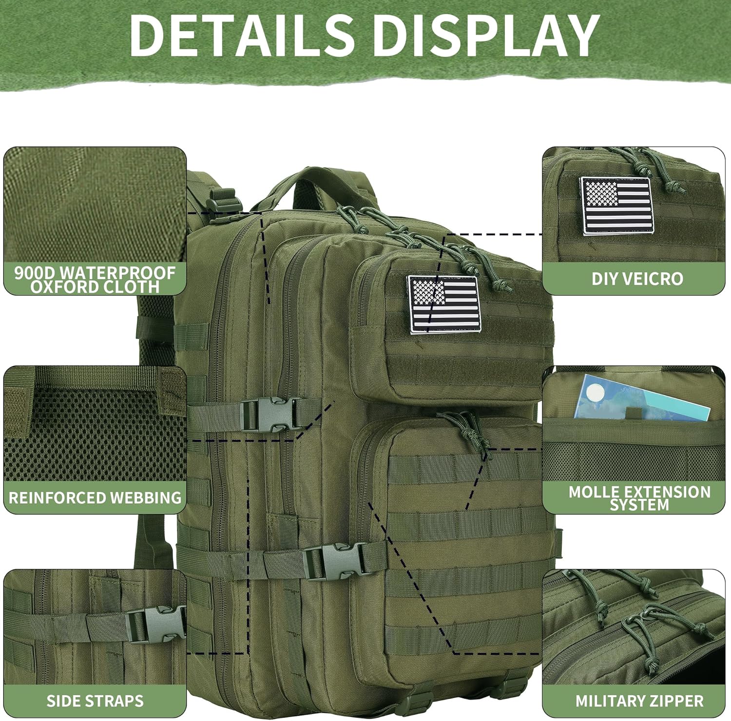 45L Military Tactical Backpacks 3 Days Assault Pack Bag Fitness Rucksack 3 Day Bug Out Bag Hiking Treeking Molle Daypack (ArmyGreen)