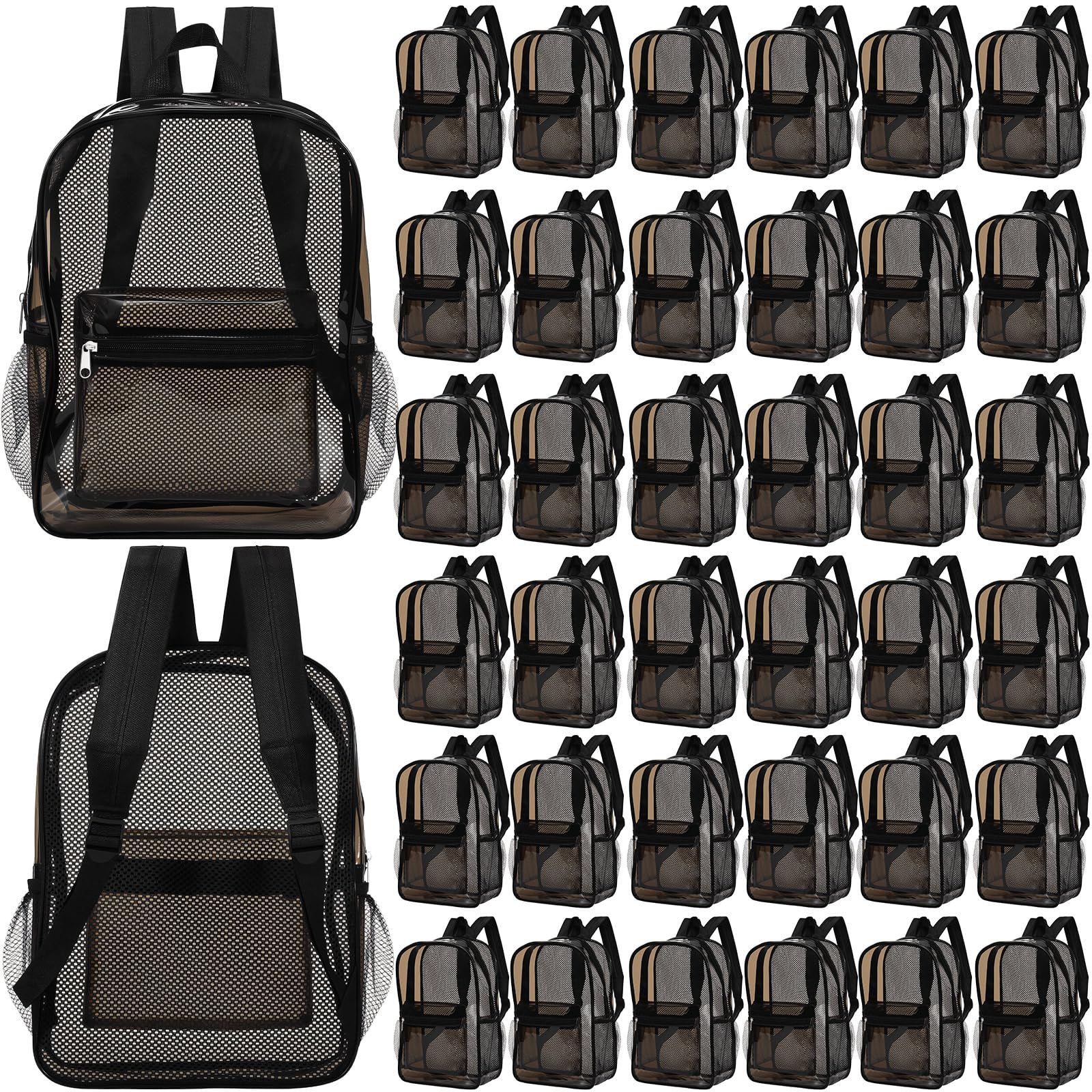 Photo 1 of Locmeo 24 Pack Clear Backpacks Bulk Transparent Mesh Bags for Stadium Use Christmas Giveaways Teacher Employee Gifts (Black)