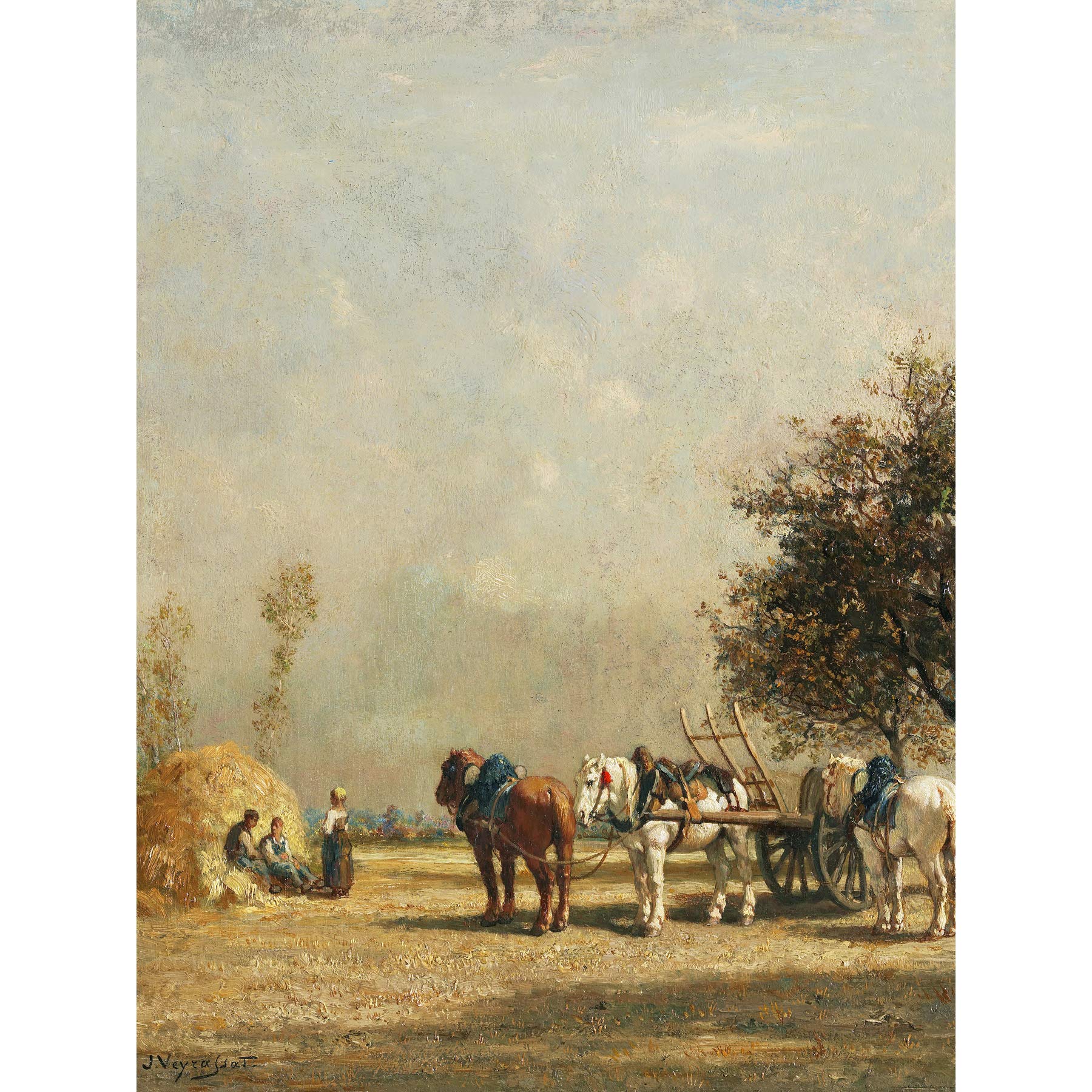 Artery8 Jules Jacques Veyrassat Hay Wain C1850 Painting Premium Wall Art Canvas Print 18X24 Inch