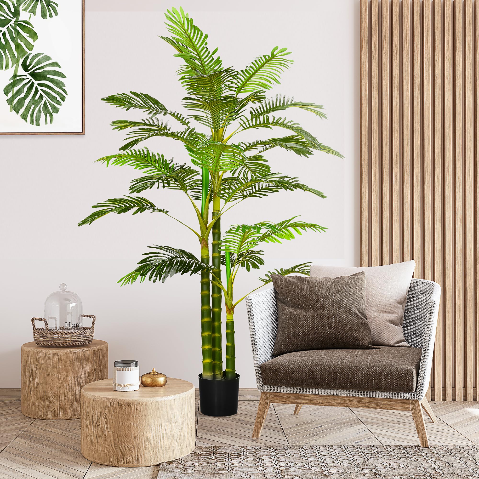 HOMCOM Palmier Areca Artificiel Arbre Artificiel 190 cm Pot Inclus Vert