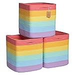 NaturalCozy Storage Cubes 11 Inch Cotton Rope Woven Baskets for Organizing, 3-Pack | Cube Storage Bin | Square Storage Baskets for Shelves Organizer, Classroom, Kids Toy Bins, Closet, Baby Nursery