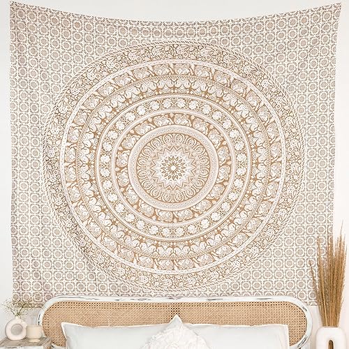 Miniatura 8 de RAJRANG - Tapiz de mandala para colgar en la pared, tapiz de elefante de oro rosa, tapiz hippie de playa, tamaño Queen, 90 x 84 pulgadas