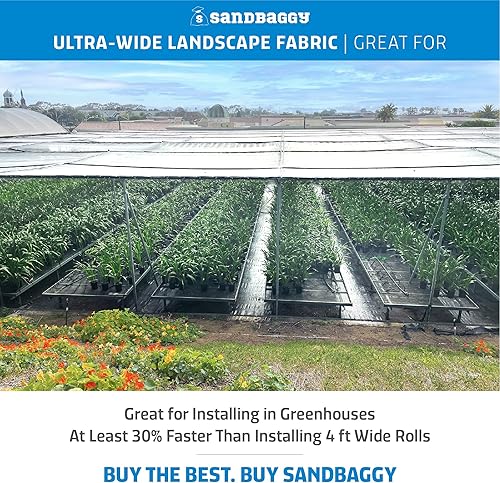 Miniatura 6 de Sandbaggy Tela de paisaje extra ancha de 10 pies, tela de 40 años, para barrera de malezas, cubierta de suelo, jardín, grado industrial, 135 libras