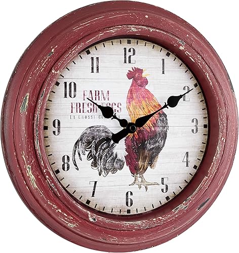 Miniatura 3 de La Crosse Technology Reloj de pared de cuarzo de gallo rojo envejecido de 12 pulgadas - 404-3630