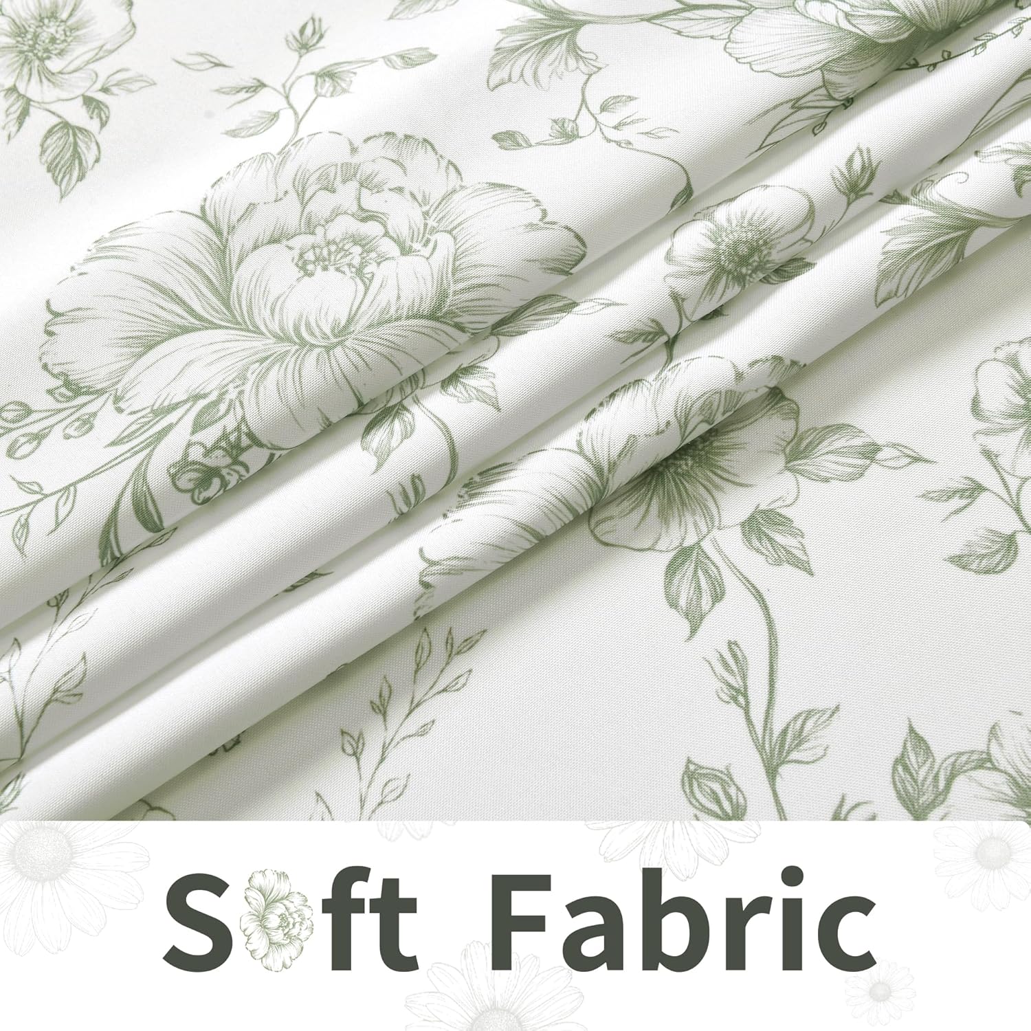 XWZO Vintage Floral Shower Curtain, Botanical Farmhouse Shower Curtains for Bathroom, Waterproof Fabric Cottagecore Shower Curtain Set with 12 Hooks, 72 x 72 Inches, Peony Bloom Green