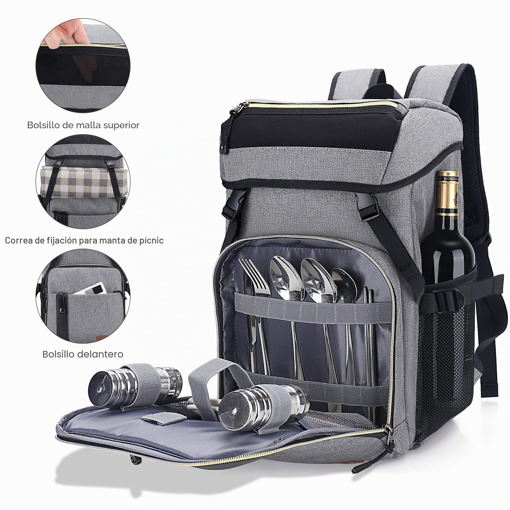 Mochila Nevera Isotermica 30L, Gran Capacidad Nevera Mochila Bolsa Térmica, Impermeable Mochila Picnic Portatil para Familiares la Playa/Picnic/Camping/Barbacoa/Senderismo Gris Claro