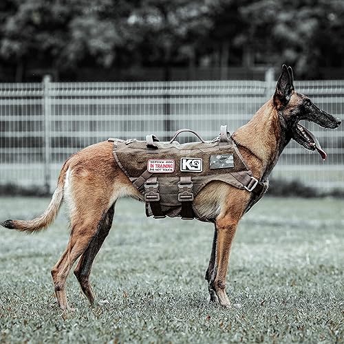 PETAC GEAR Tactical Dog Harness No Pull for Large K9 Working Dogs Military Dogs Vest Police Service Training Dogs Molle Harnesses with Handle