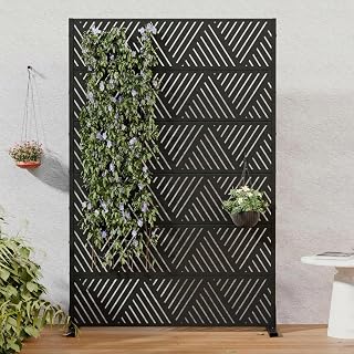 Casaphoria Metal Privacy Screen Outdoor, 72" H x 47" W Freestanding Decorative Privacy Screen for Patio Deck Balcony Garden with Stable Base, Triangular Black