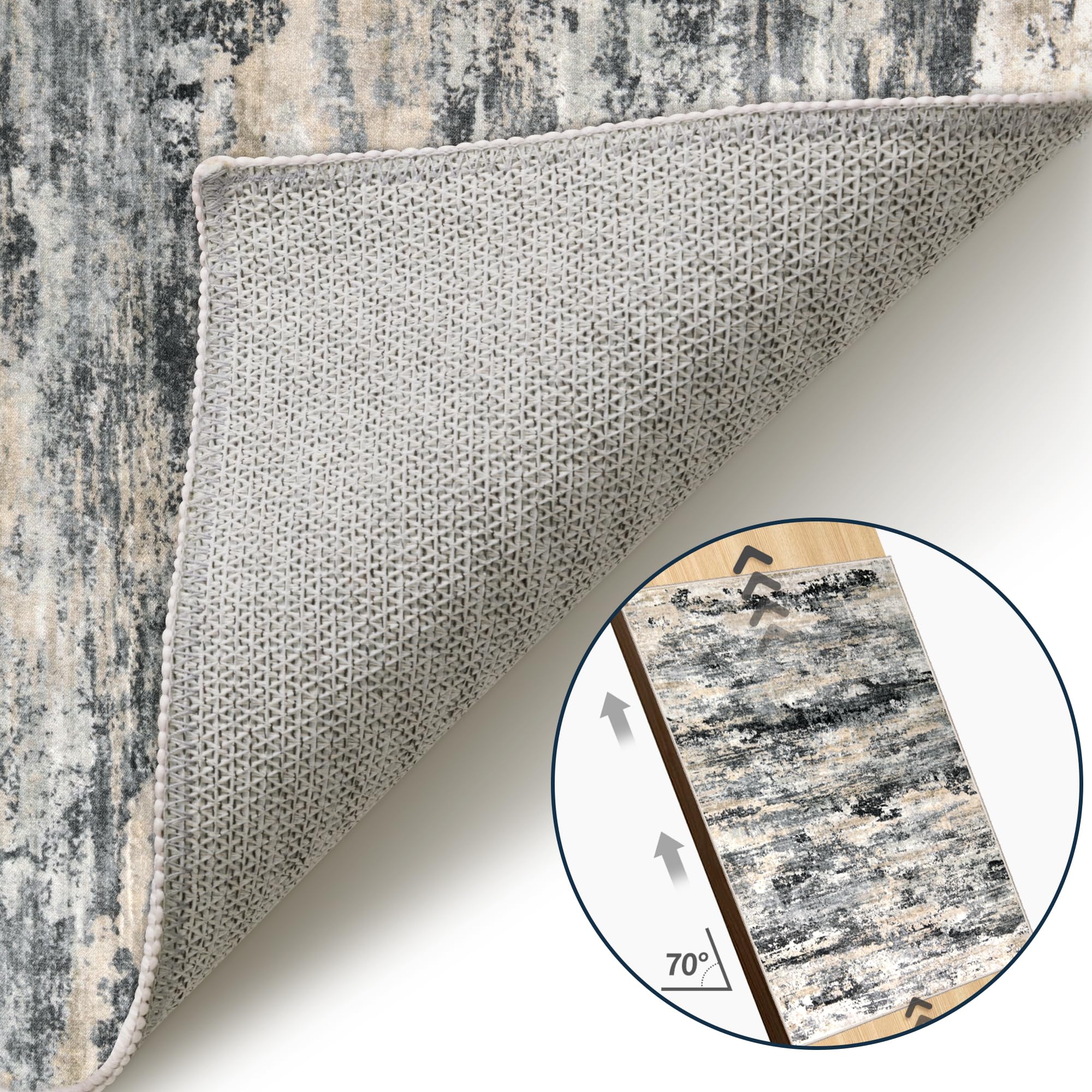 Tangsoo Waschbarer Teppich, modern, rutschfest, für Wohnzimmer, abstrakter zeitgenössischer Teppich, weicher niedriger Flor, faltbar, für Esszimmer, Schlafzimmer, Nachttisch, Badezimmer, Büro, Grau