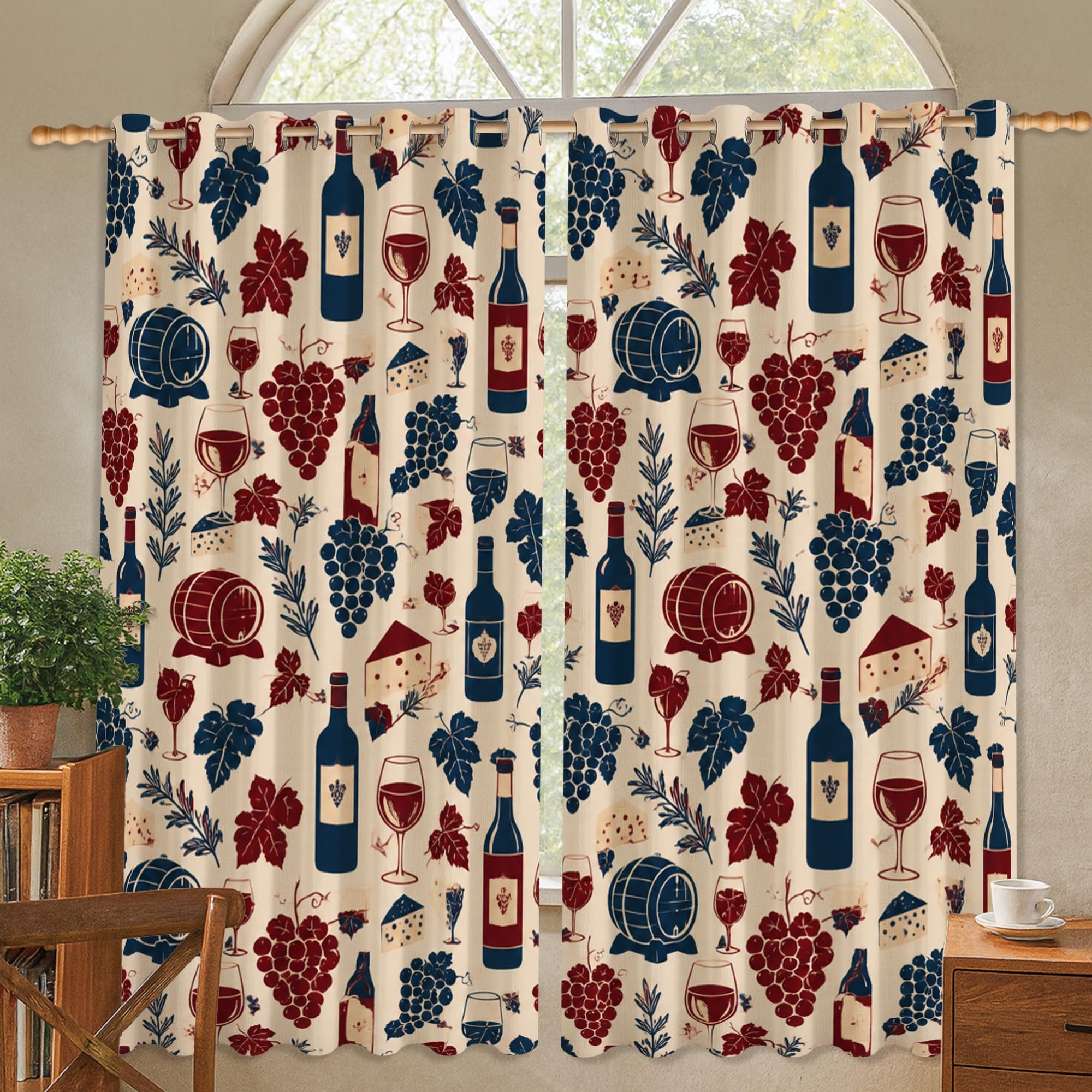 Rideaux occultants motif bouteille de vin bleu marine déco chambre
