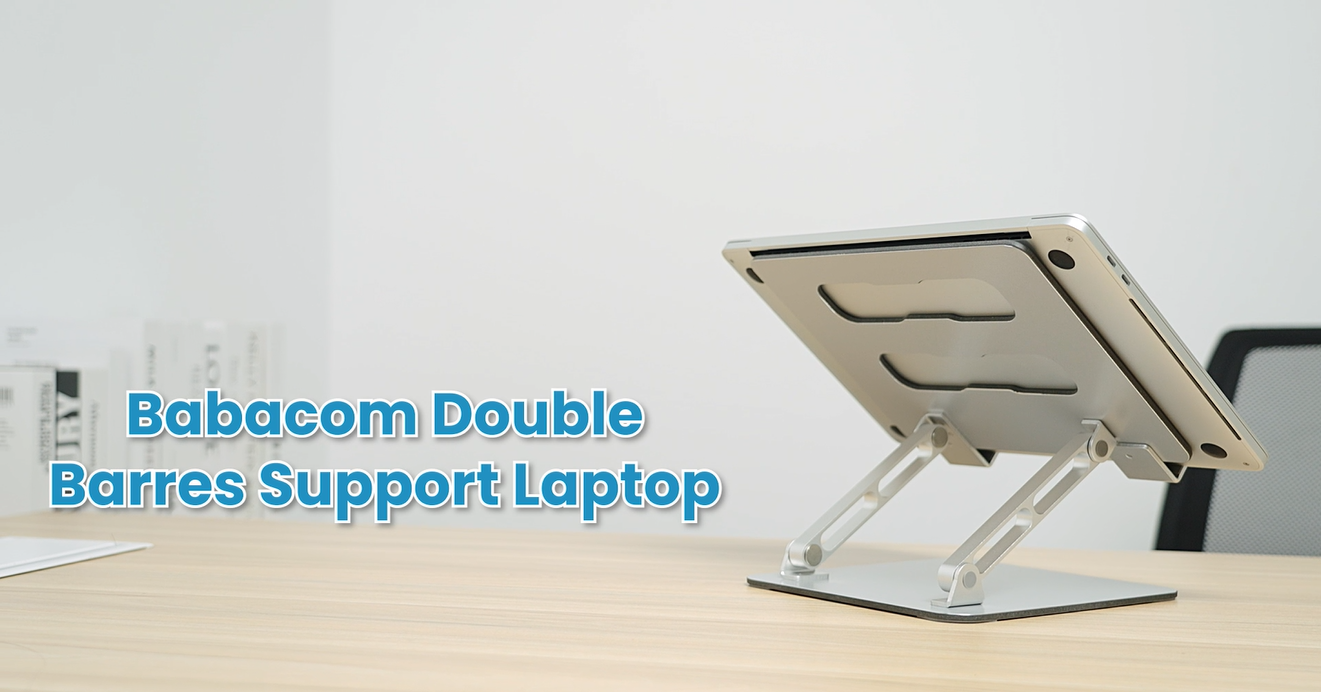 Babacom Support Ordinateur Portable Réglable 5 Niveaux - Refroidisseur Aluminium Ventilé Pour MacBook, Lenovo, PC 10"-15.6"