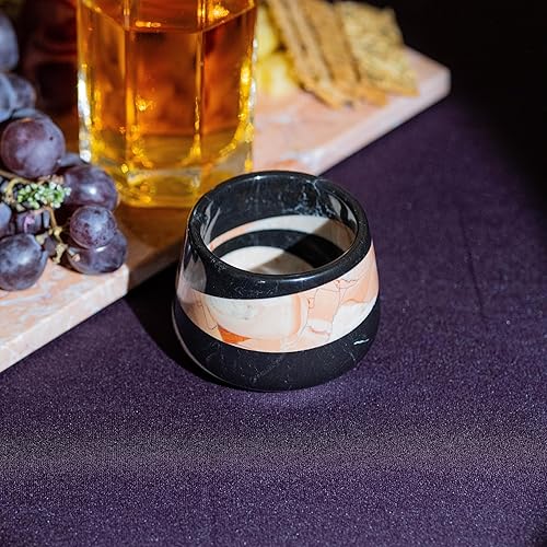 Miniatura 4 de Vaso de mármol hecho a mano de piedra natural de 10 onzas para whisky, cócteles, café, té, agua o jugo, bicolor beige y negro, elegante y duradero