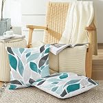 CaliTime Throw Pillow Cases Pack of 2 Cozy Fleece Falling Dahlia Floral Flowers Petals Decorative Cushion Covers for Couch Bed Sofa Farmhouse Decoration 18 X 18 Inches Teal Grey