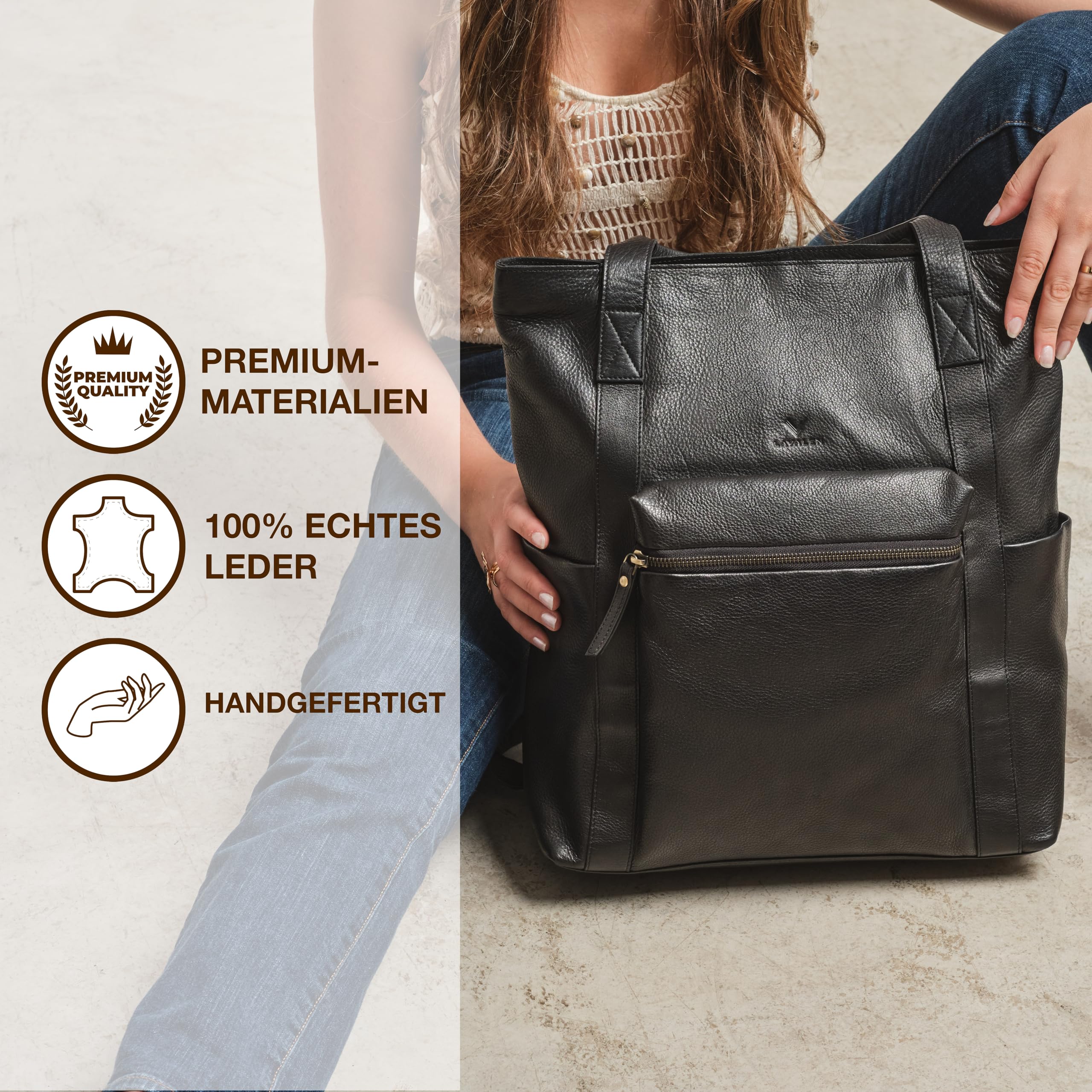 Lederrucksack Damen Herren Groß Rucksack Damen mädchen Laptopfach