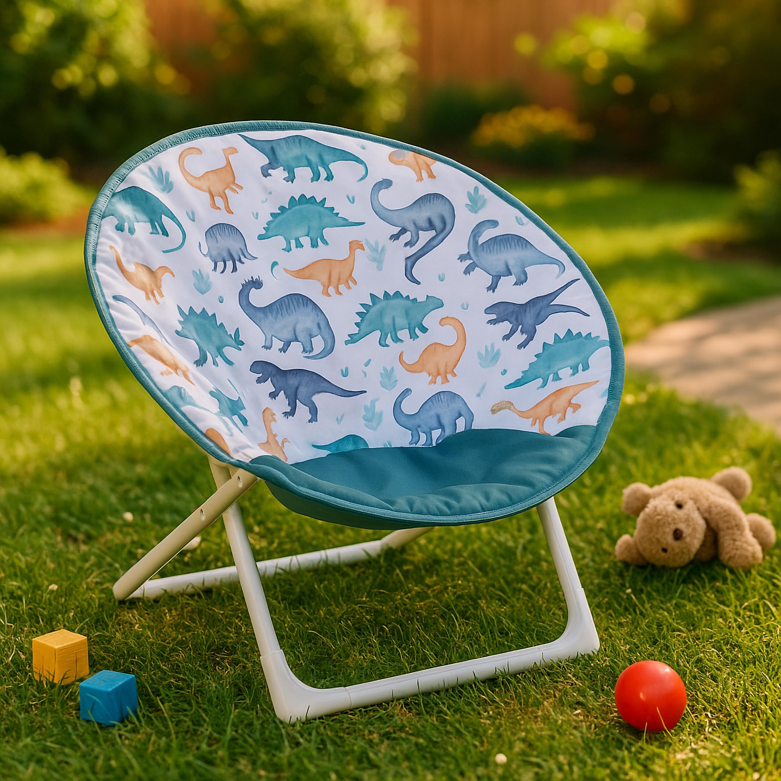 Relaxdays Silla Infantil Plegable, Dinosaurio, 47x50x48 cm, Asiento Niños Exterior/Interior, Sillón Peques, Multicolor