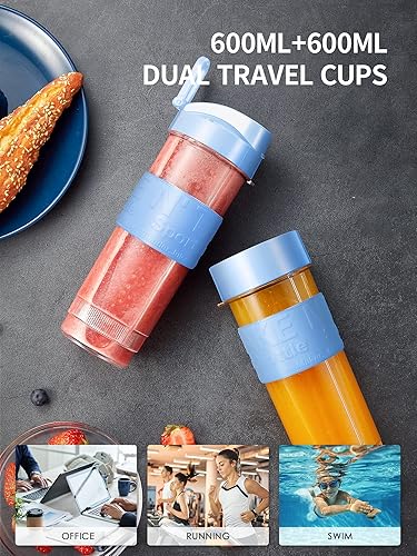 Miniatura 5 de Licuadora personal, botella eléctrica para batido con 2 botellas de viaje de 20 onzas y tarro de caféespecias, tazas agitadoras portátiles para